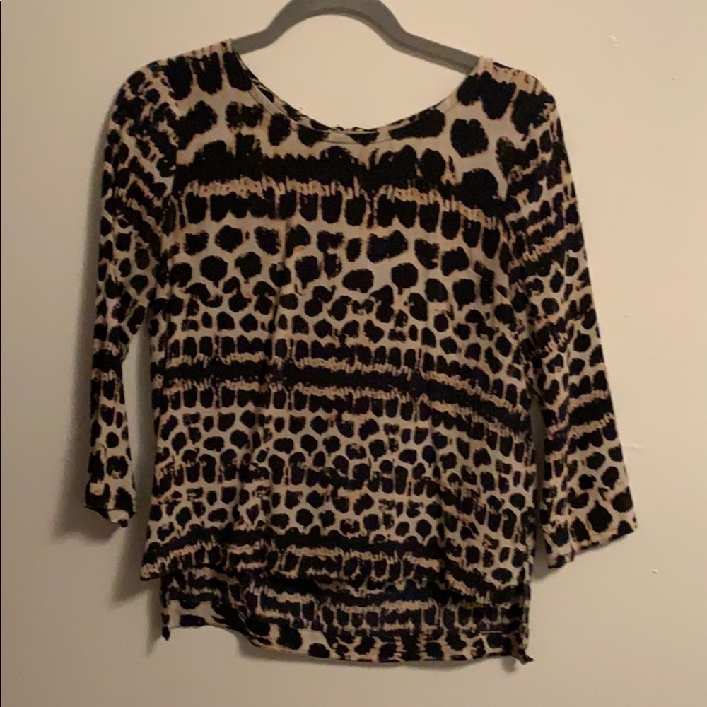 Pink and navy silk blouse